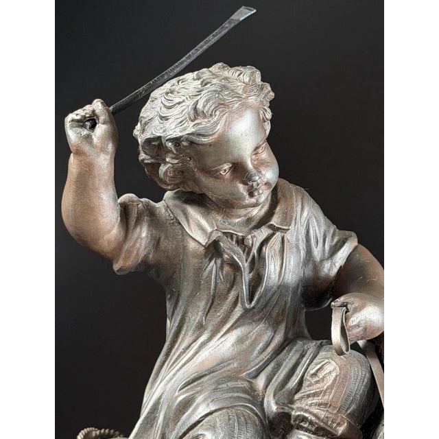 French Gilt-Bronze and Patinated Bronze Figural Mantel Clock with Equestrian Boy from Les Japy Fils, 1850s For Sale - Image 11 of 18