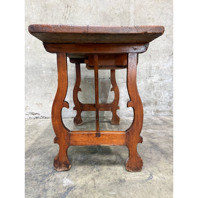 17th/18th C Italian Tuscan Walnut Trestle Table Drawer Primitive Antique For Sale - Image 4 of 16