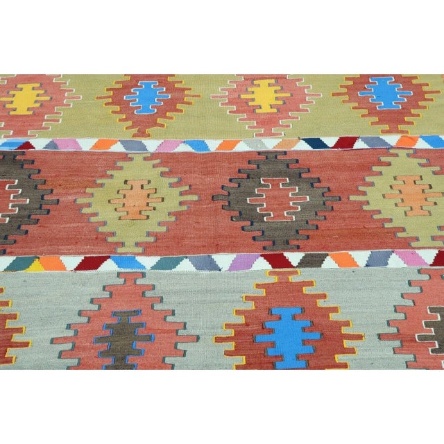 Burnt Orange Oversized Vintage Turkish Kilim Rug - 83" X 164" For Sale - Image 8 of 10