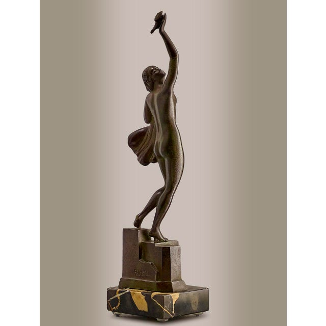 Black Pierre Le Faguays, Nude Woman with a Dove, 1930, Bronze & Marble For Sale - Image 8 of 10