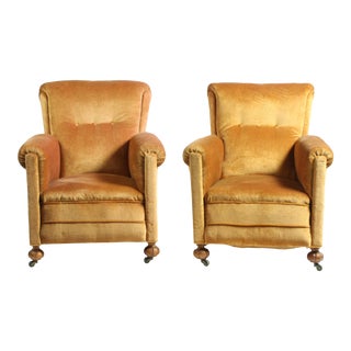 Pair of French Art Deco Velvet Club Chairs, Ca 1930 For Sale