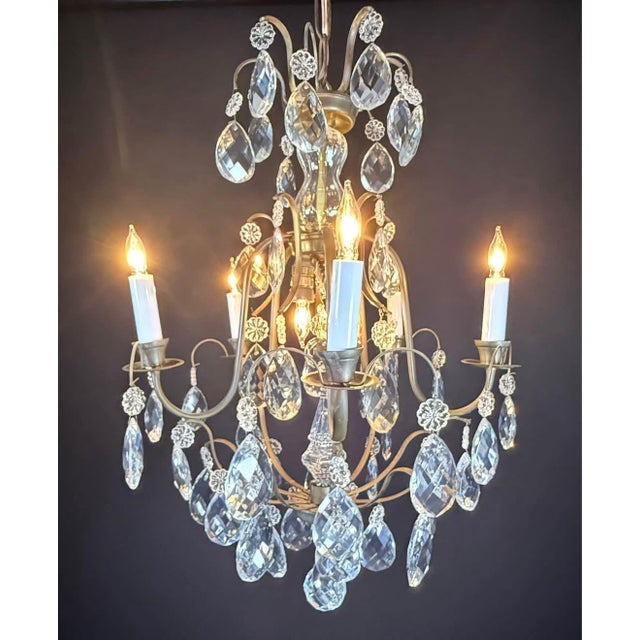 Antique French Bronze and Crystal Chandelier - 7 Lights A rare and elegant French bronze and crystal chandelier, dating...