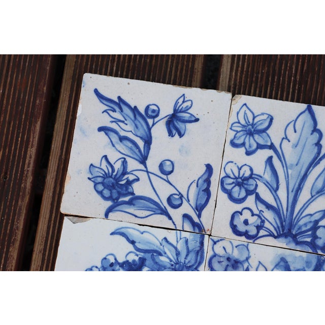 Baroque Tile Mural Panel Depicting a Baroque Jardinière With Flowers, Portuguese, 18th Century For Sale - Image 3 of 11