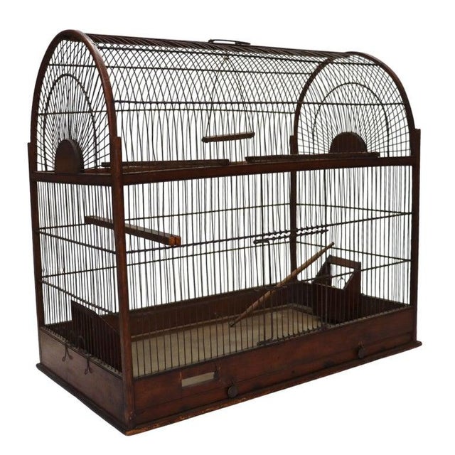 English Antique English Wire & Wood Finch Bird Cage 19thC For Sale - Image 3 of 8