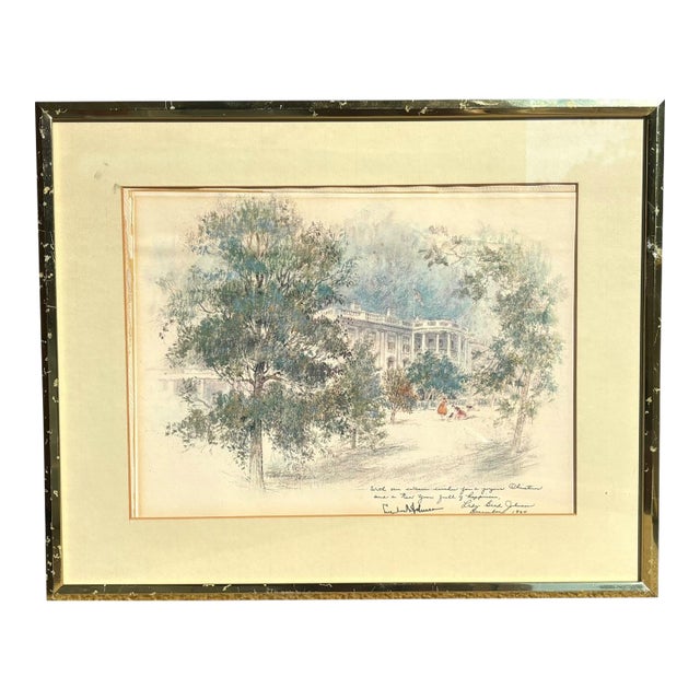 1964 Lyndon B. & Lady Bird Johnson White House Christmas Gift Print by Robert Laessig, Framed For Sale