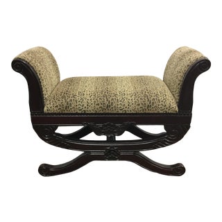 Early 20th Century Hand Carved Asian Bench in Leopard Print Upholstery For Sale