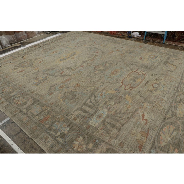 Transitional Rug & Kilim’s Oversized Oushak Style Rug in Blue and Beige-Brown With Florals For Sale - Image 3 of 11