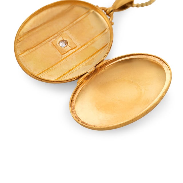 19th Century Victorian Old Mine Cut Diamond 14k Yellow Gold Locket Necklace For Sale - Image 4 of 6