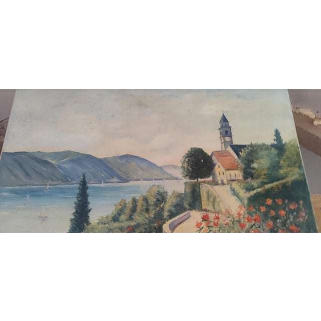 Buros, European Lakeside Scene, 1960s, Oil on Canvas For Sale - Image 6 of 7