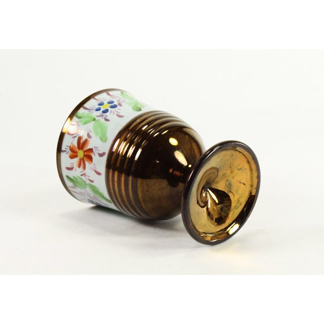 C. 1850's Copper Lusterware Raised Cup Chalice Goblet Enameled Flowers For Sale - Image 9 of 10