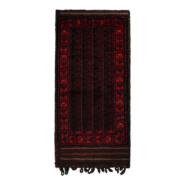 Rug & Kilim’s Baluch Scatter Rug in Burgundy and Indigo Geometric Patterns For Sale