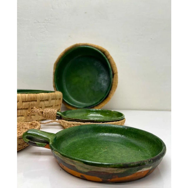 Green Vintage French Green Ceramic Glazed Bowls with Straw Base, 1970s, Set of 5 For Sale - Image 8 of 12
