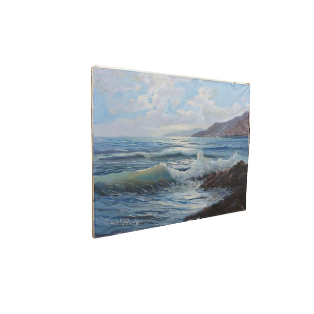Realism Vintage v Blanch Costa Brava Spanish Coastal Seascape Oil Painting 37" For Sale - Image 3 of 12