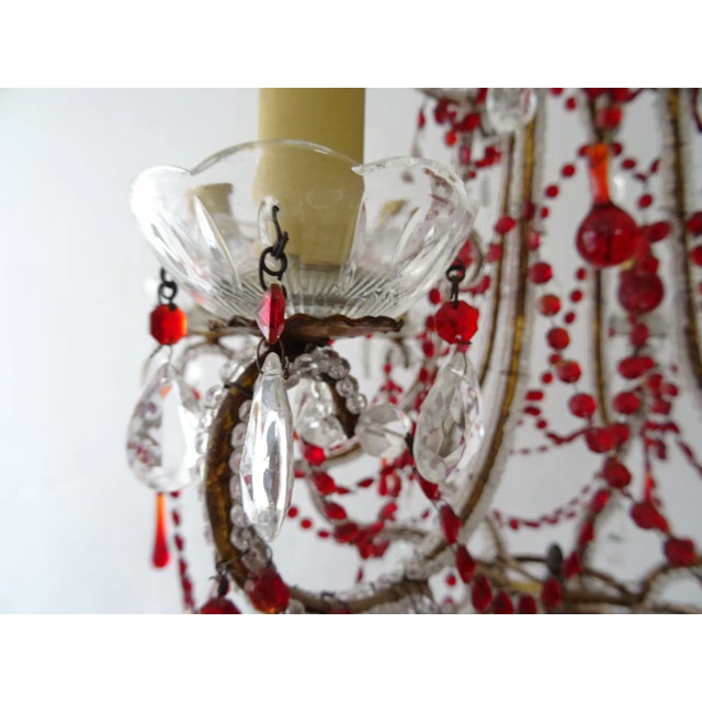 French Red Murano Drops and Chains Beaded Crystal Prisms Chandelier, Circa 1900 For Sale - Image 4 of 13