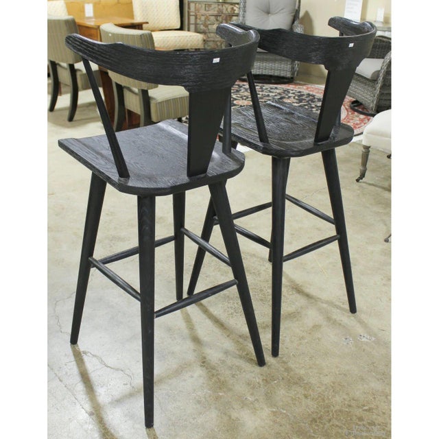 Contemporary Four Hands Pair of 'Ripley' Black Oak Barstools - Black For Sale - Image 3 of 5