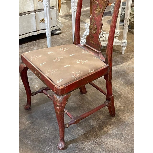 19th Century English Queen Anne Red Lacquered Chinoiserie Side Chair For Sale - Image 4 of 6