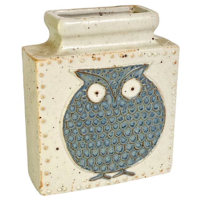 Scandinavian Sandstone Vase with Cat Decor, 1960s For Sale