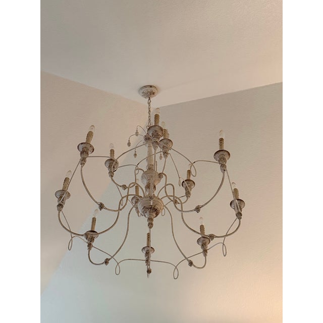 French Provincial French Provincial Style Painted Iron & Crystal Twelve-Light Chandelier For Sale - Image 3 of 6