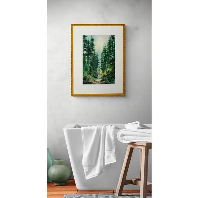 1950s 1972 Forestscape Watercolor Signed "Berg" For Sale - Image 5 of 5