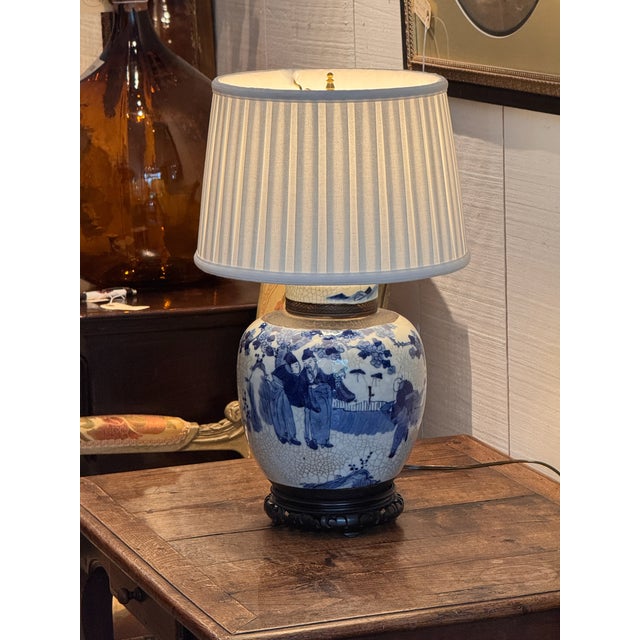 Mid 20th Century Blue and White Chinese Ginger Jar Lamp For Sale - Image 4 of 10