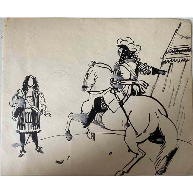 Le Chevalier is an original Drawing on paper realized by French painter Norbert Meyre in the mid-20 century. Drawing in...