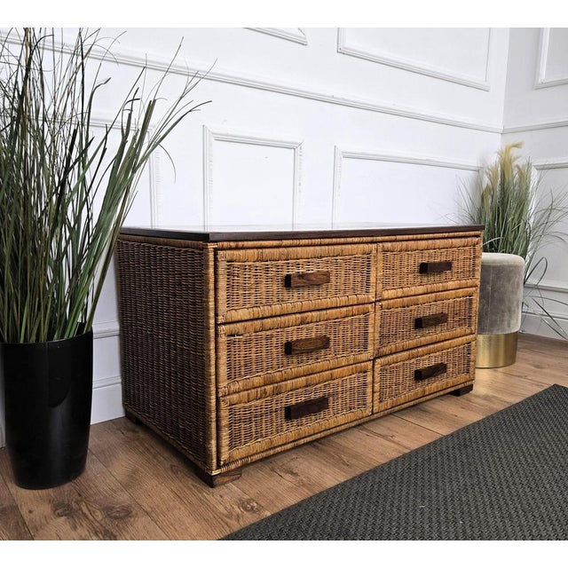 Wood Vintage Italian Bamboo and Rattan Bohemian Chest of Drawers, 1960s For Sale - Image 7 of 9