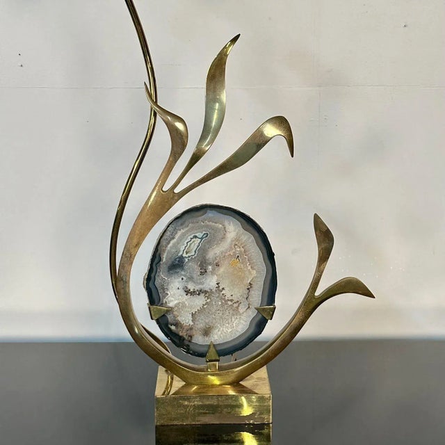 Mid-Century Modern Mid-Century Modern Signed Willy Daro Bronze, Agate Sculptural Table Lamp, 1970s For Sale - Image 3 of 13