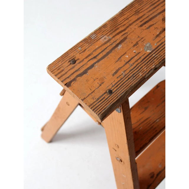 Vintage Orange Wooden Step Ladder For Sale - Image 11 of 11