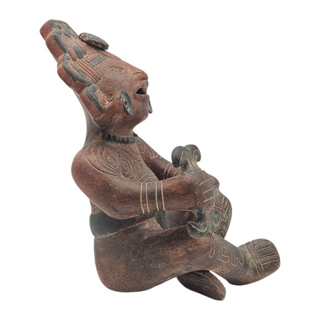 Mexican Large Pre Columbian Style Figural Pottery Sculpture 14" For Sale - Image 3 of 13