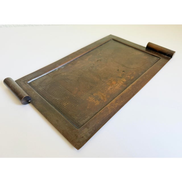 Metal Brutalist Bronze Tray With Geometric Relief, 1960s For Sale - Image 7 of 14