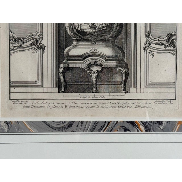 Charcoal Neoclassical, Four Framed Architectural Drawings of French Interiors, 20th C. For Sale - Image 8 of 10