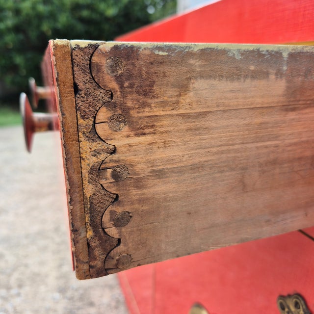 Wood Mid Century Modern Asian Orange Red Laminate Cabinets Nightstands Side End Tables - A Pair For Sale - Image 7 of 12