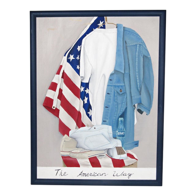 1994 “The American Way” Oil on Canvas, Signed Nele Dobes — Framed Americana Still-Life (25.5" × 19.5") For Sale