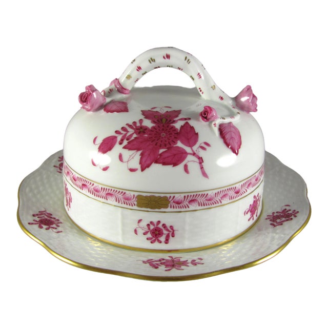 7-1/2" Herend Chinese Bouquet Raspberry Round Cheese Dish For Sale