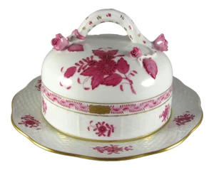 7-1/2" Herend Chinese Bouquet Raspberry Round Cheese Dish