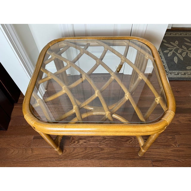 Vintage Late 20th Century Lane Venture Rattan Sunroom Side Table | Chairish
