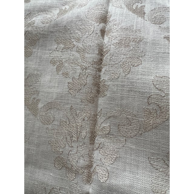 Shabby Chic Cowtan and Tout Damask Embroidered Linen Fabric For Sale - Image 3 of 4