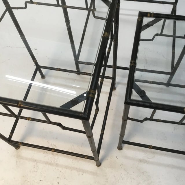 1980s Italian Faux- Bamboo Metal Nesting Tables - Set of 3 For Sale - Image 12 of 13