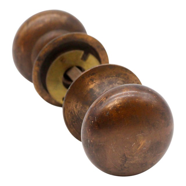 Antique Dark Plain Bronze Passage Door Knob Set For Sale