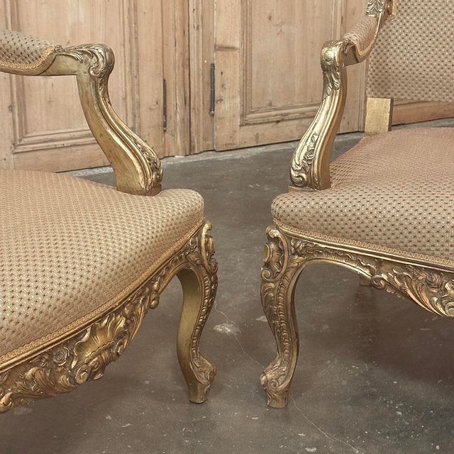 19th Century French Regence Giltwood Armchairs ~ Fauteuils For Sale - Image 9 of 18