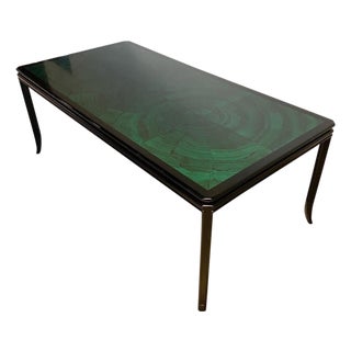 1980s Faux Malachite and Black Lacquer Dining Table For Sale