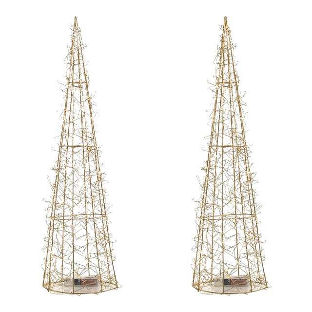 24" Holiday Wire LED Trees, Set of 2 For Sale