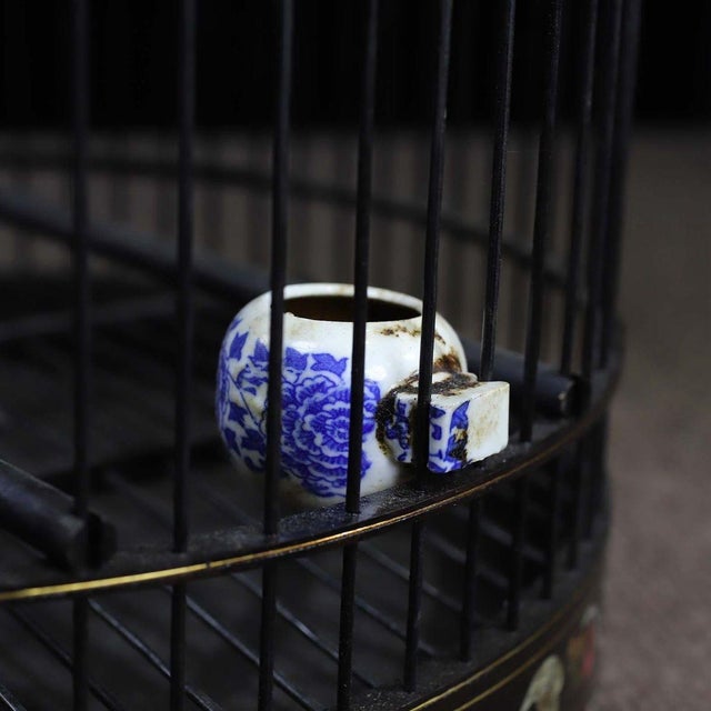 Black Black Zitan Wood Bird Cage Inlaid With Mother-of-Pearl For Sale - Image 8 of 9