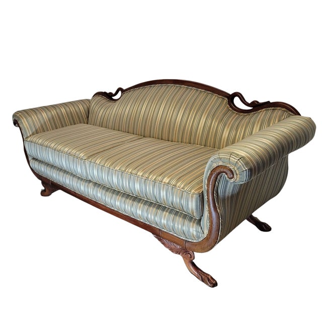 Antique American Classical Empire Revival Mahogany Swan-Neck Sofa With Paw Feet For Sale - Image 4 of 10