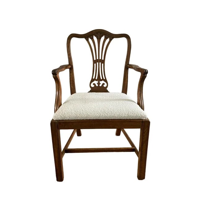 George III Armchair with White Paris Boucle Fabric in the style of Thomas Chippendale For Sale - Image 11 of 13