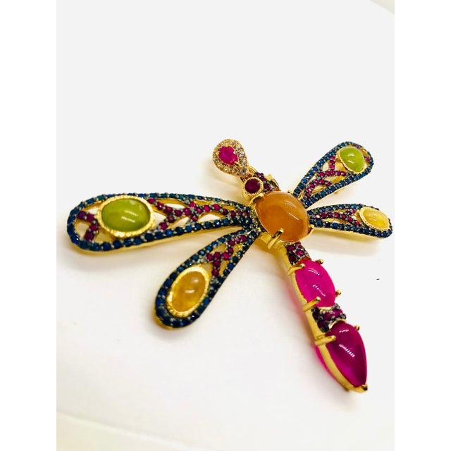 Bochic “Orient” Vintage Multi Color Sapphire & Ruby Brooch Set In 18K Gold & Silver Natural Multi Color Sapphire Green,...