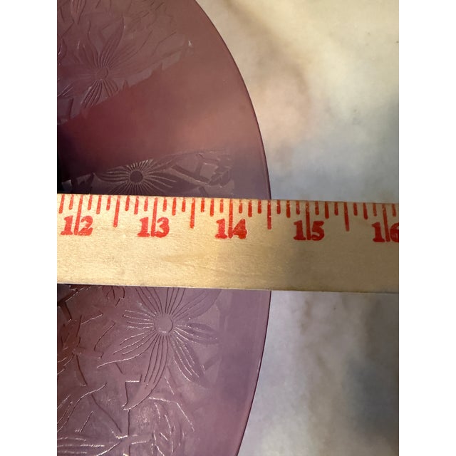 1930s Amethyst Glass Centerpiece Bowl, Large 14.5" Vintage Purple Console Bowl, Acid Etched Floral Art Deco Lattice For Sale - Image 13 of 14