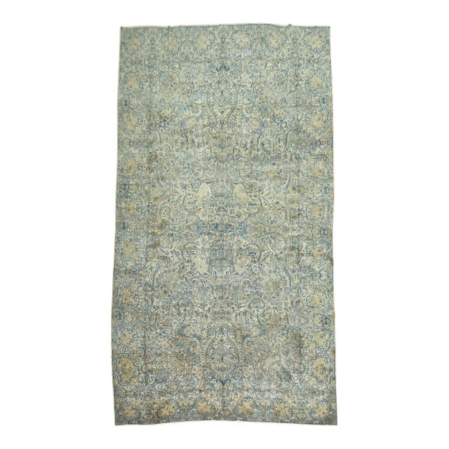 Antique Zabihi Collection Oversize Green Blue Persian Kerman Carpet - 9'6" x 17' For Sale