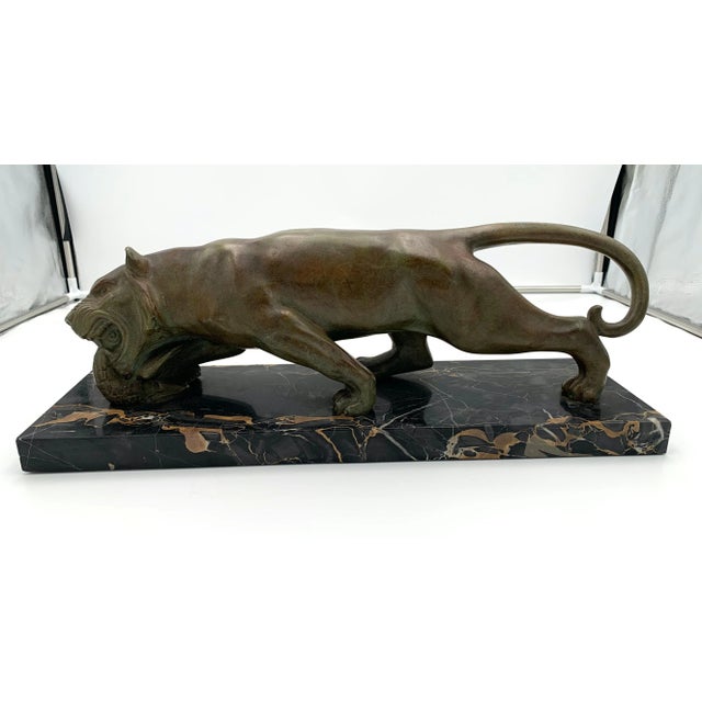 Art Deco Panther Sculpture by Emile Grégoire, Bronze, Marble, France circa 1930 For Sale - Image 4 of 15