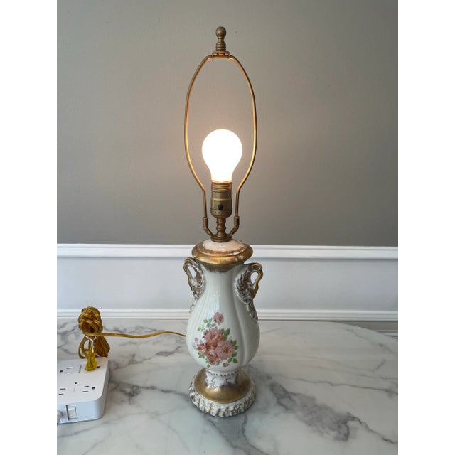 Vintage Pink and Gold Wild Rose Lamp Completely Restored For Sale - Image 9 of 12